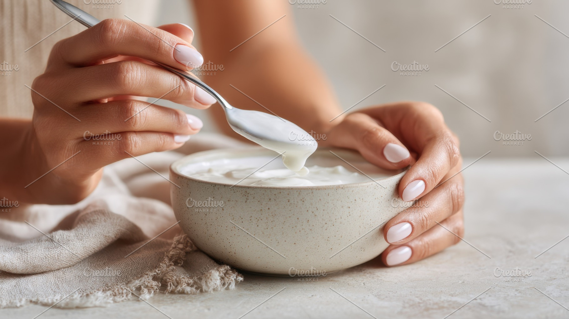 Person eating yogurt with a spoon, a Photo by Beautiful things