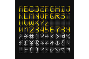 LED Digital Font on Black Background, an Illustration by in8finity