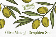 Olive Vintage Graphics Set, a Decorative Illustration by Chelovector (Thumbnail 1 of 5)
