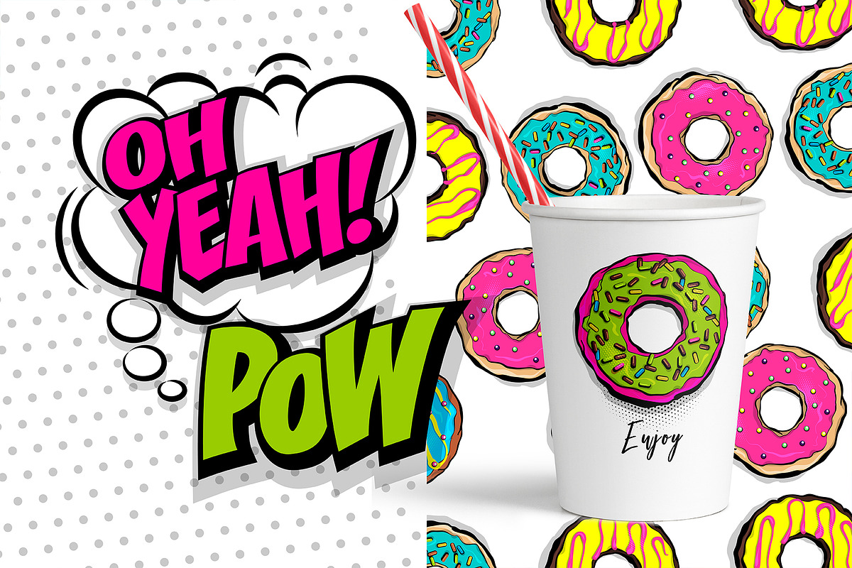 12 Pop Art Donut's, a Decorative Illustration by Kapitosh (Photo 2 of 4)