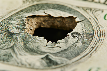 A torn one dollar bill shows a signi, a Photo by Tanuart