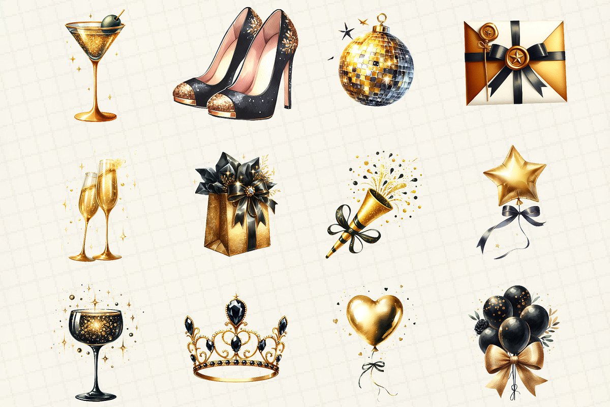 Black & Gold New Year Clipart, an Illustration by DreamCafeArt (Photo 4 of 8)