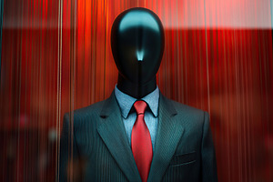 Business man costume with red tie in clothing store, a Photo by AlyaAnd