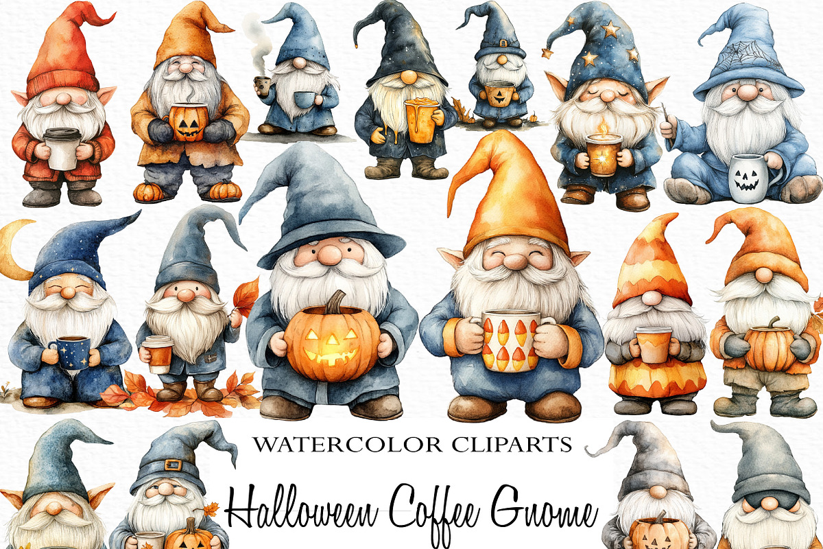 Halloween Coffee Gnome Clipart, an Illustration by Craft Nest (Photo 1 of 6)