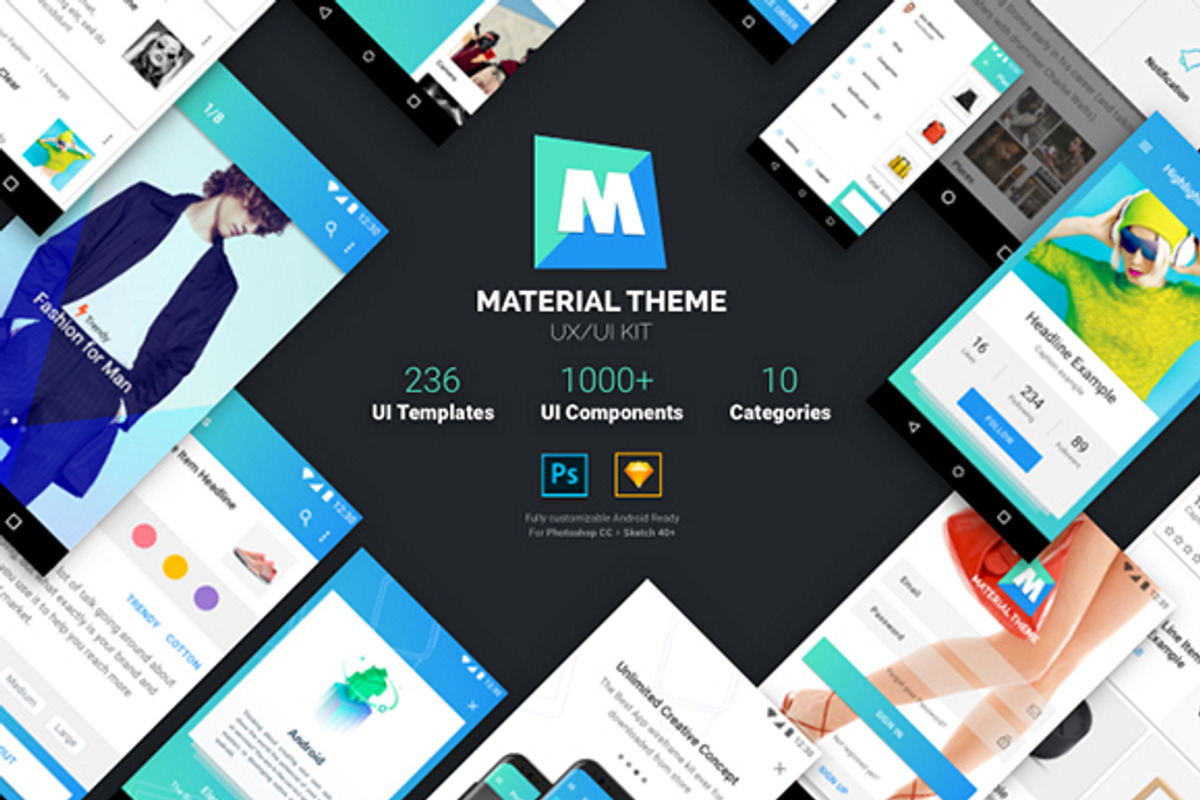 Material Theme UX/UI Kit, an UI Kit Template by App for Mobile & Website (Photo 1 of 9)
