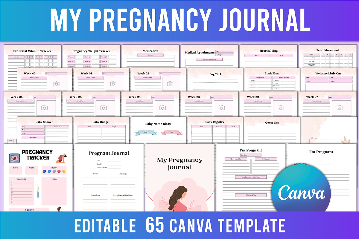Editable MY Pregnancy Journal Canva, a Stationery Template by Shumaya (Photo 1 of 5)