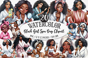 Black Girl Spa Day Watercolor PNG, an Illustration by Designking (Thumbnail 1 of 5)