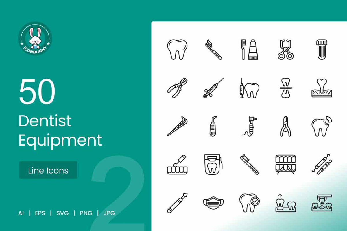 Dentist Equipment Line Icons, an Icon by IconBunny (Photo 1 of 2)