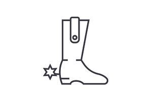 Cowboy Boot Vector Line Icon, Sign, Illustration On Background, Editable Strokes