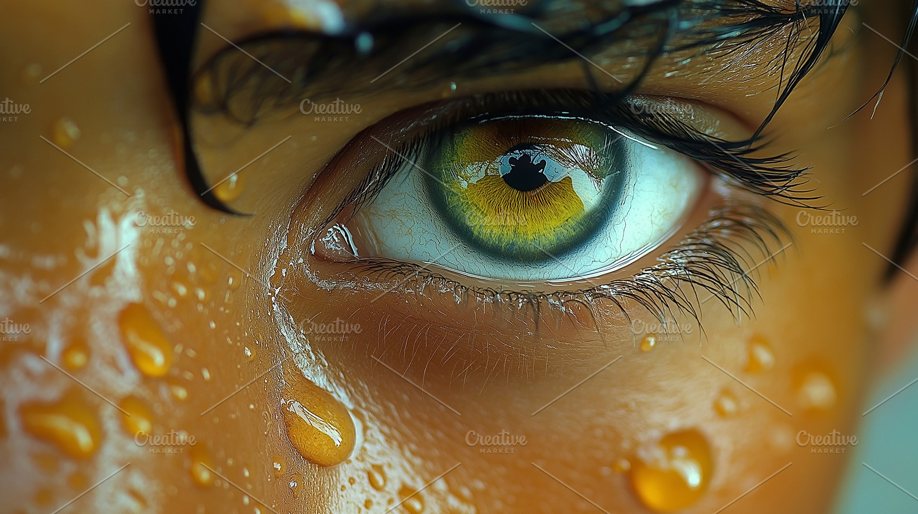 Close-up of a young male with dark hair and striking green-brown eyes, glisteni, a Person Photo by ImageMir
