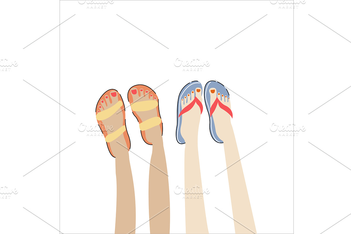 Flip flops on sandy beach. Summer, an Object Illustration by Mila Di Art