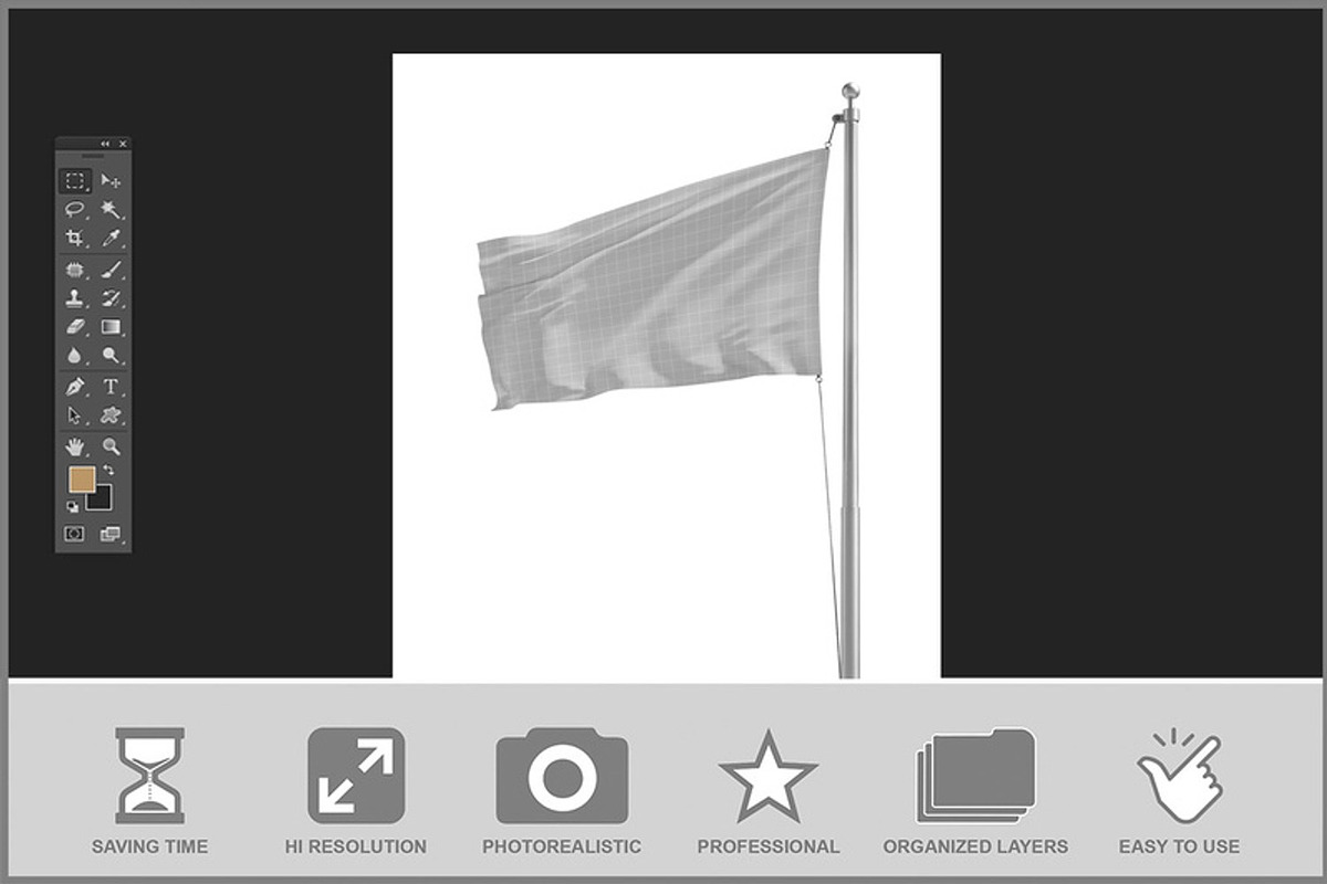 Flag On Silver Pole Mockup, a Product Mockup by Bruno's Shop (Photo 2 of 3)