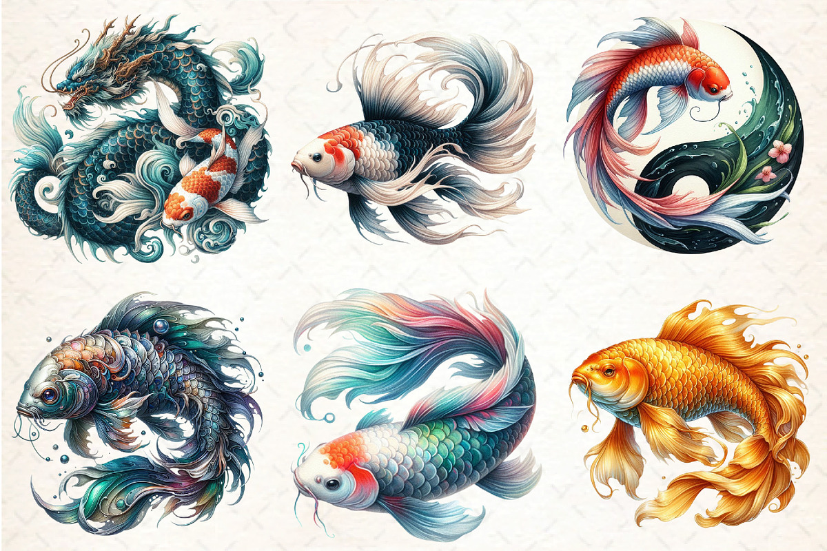 Japanese Koi Fish Sublimation Clipar, an Illustration by DreamCafeArt (Photo 3 of 9)