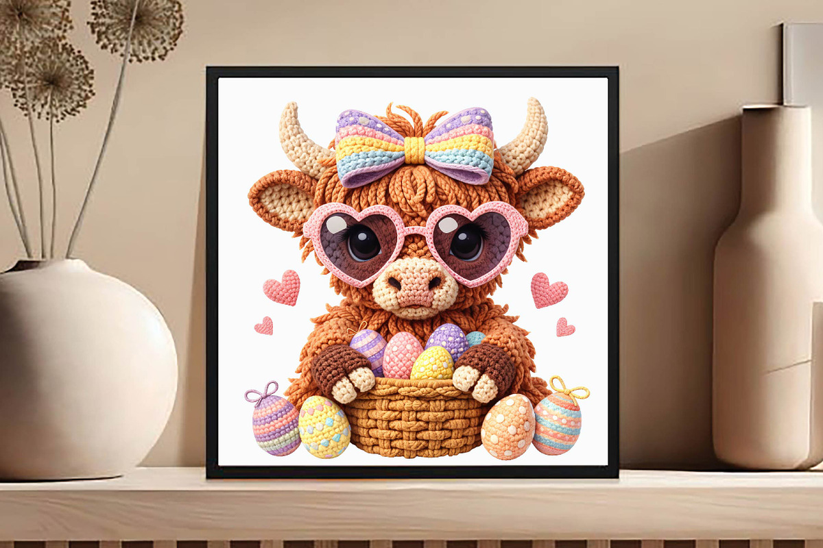 Crochet Easter Highland Cow PNG, an Illustration by DreamCafeArt (Photo 3 of 6)