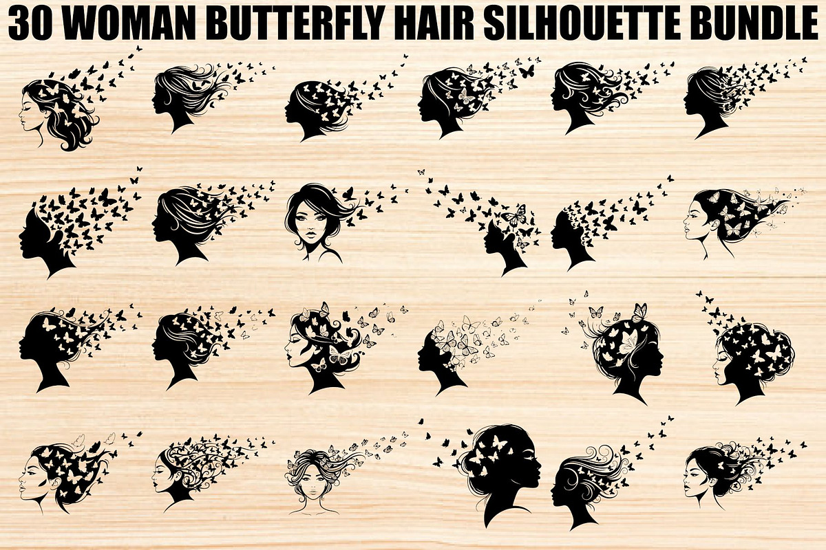 Woman Butterfly Hair Silhouette, an Object Illustration by yasushie (Photo 1 of 31)