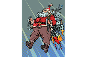 Pop Art Retro Santa Claus flies on, an Illustration by studiostoks