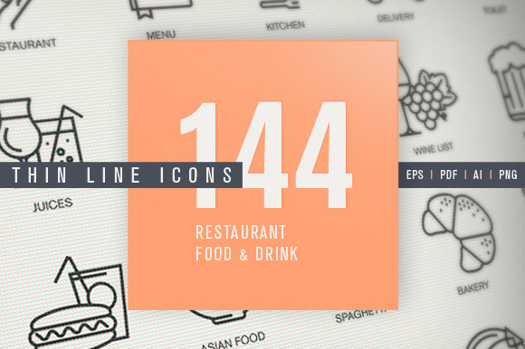 Thin Line Icons For Food Drink