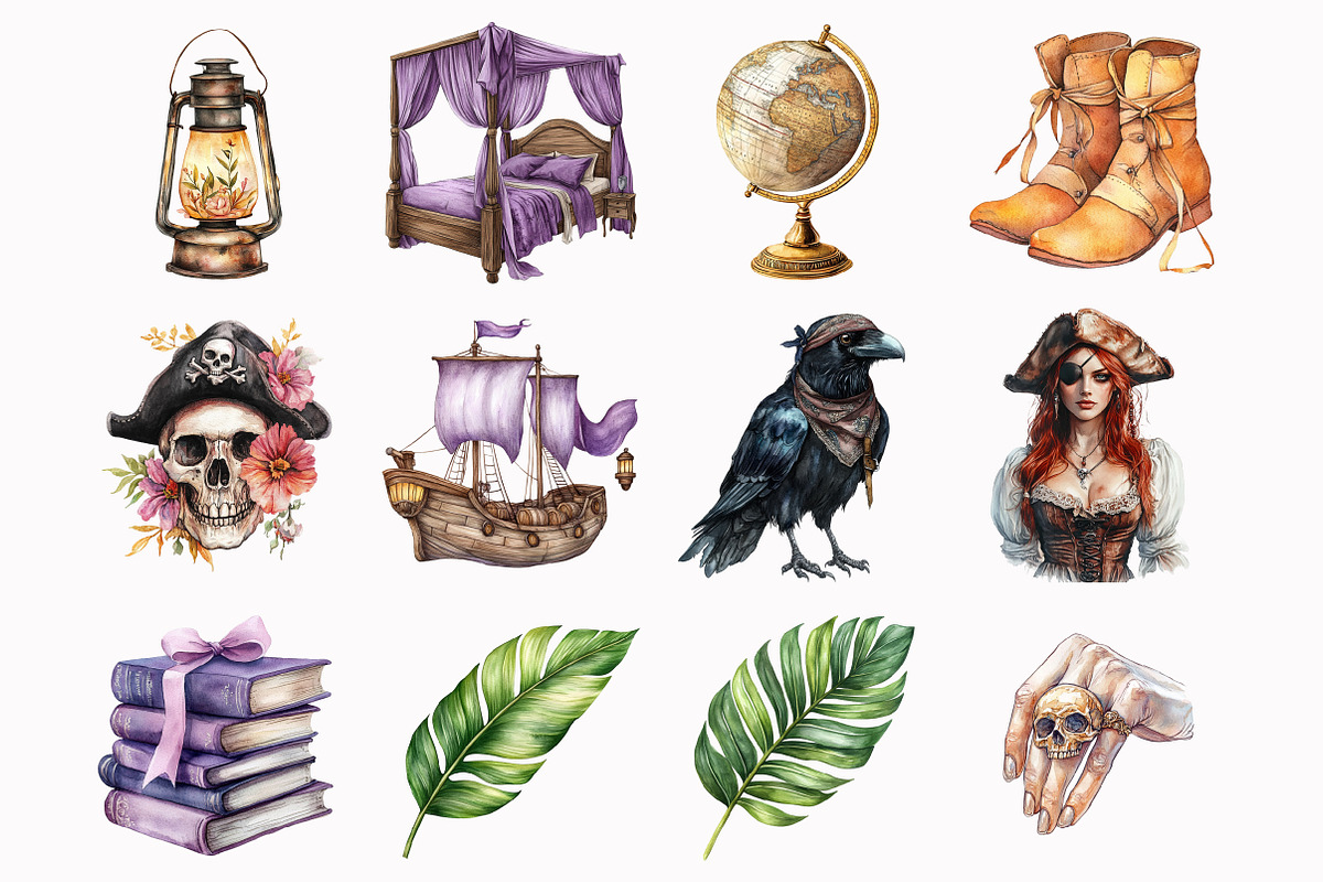 Watercolor Piratecore Clipart, an Illustration by Design Market (Photo 2 of 5)
