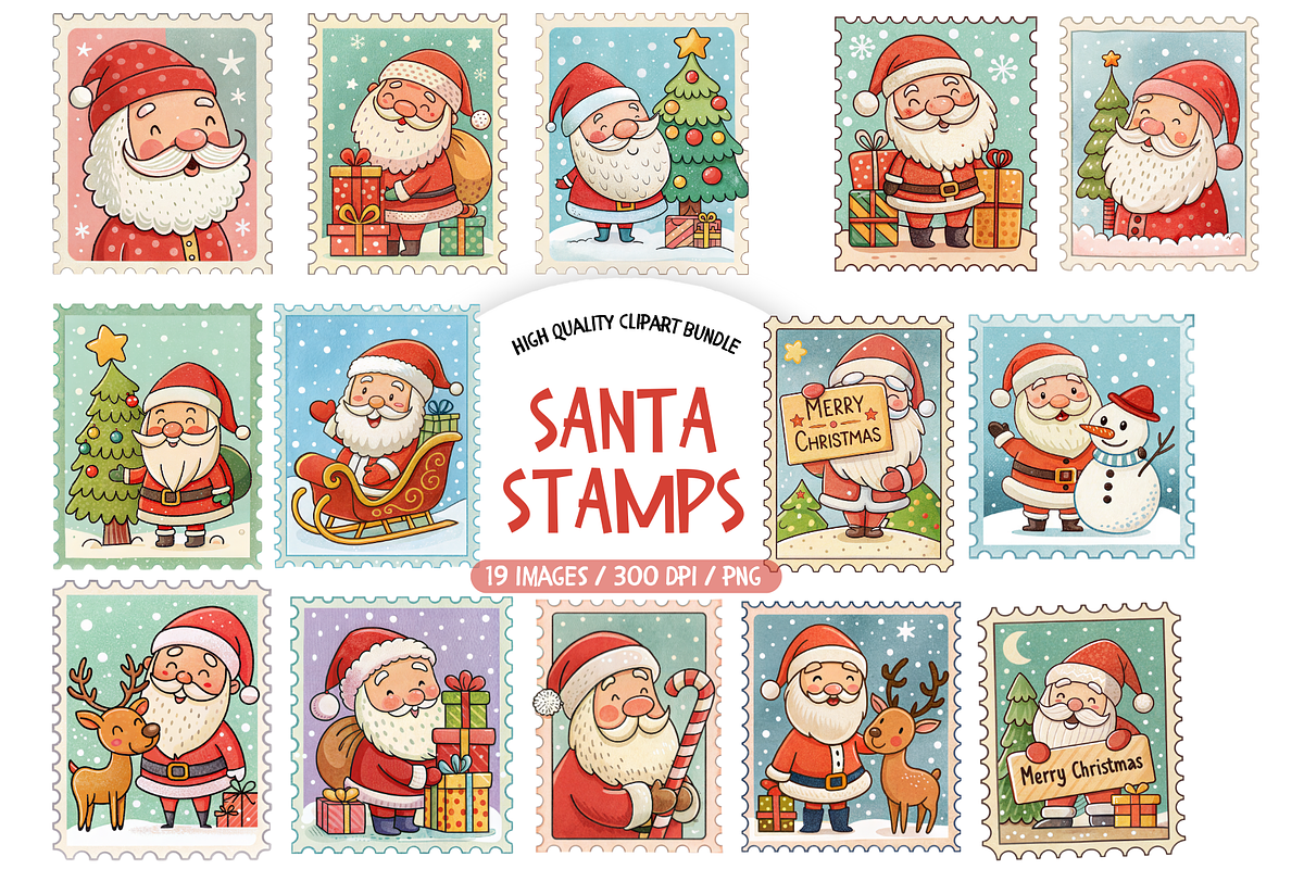 Cute Santa Christmas Stamps Set, an Illustration by TatiMockup (Photo 1 of 4)
