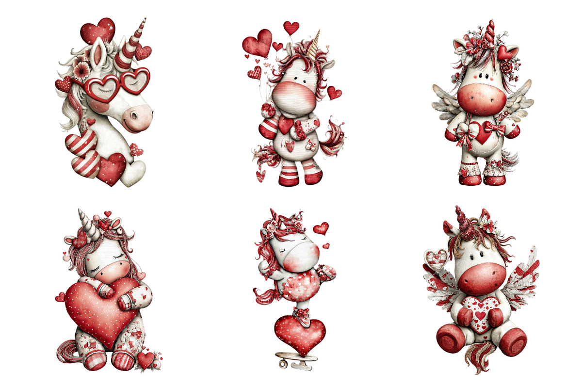 Whimsical Valentine Unicorn Clipart, an Illustration by Design Market (Photo 3 of 3)