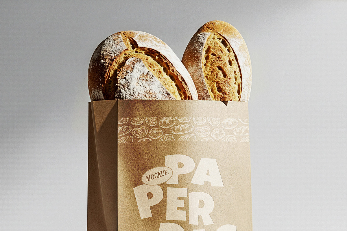 Bread Paper Bag Mockup, a Packaging Mockup by Nathatype (Photo 6 of 9)