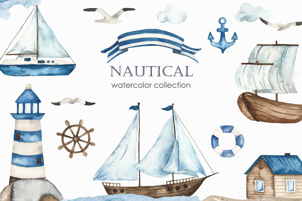 Nautical watercolor collection, a Transportation Illustration by Marina Ermakova (Photo 1 of 7)