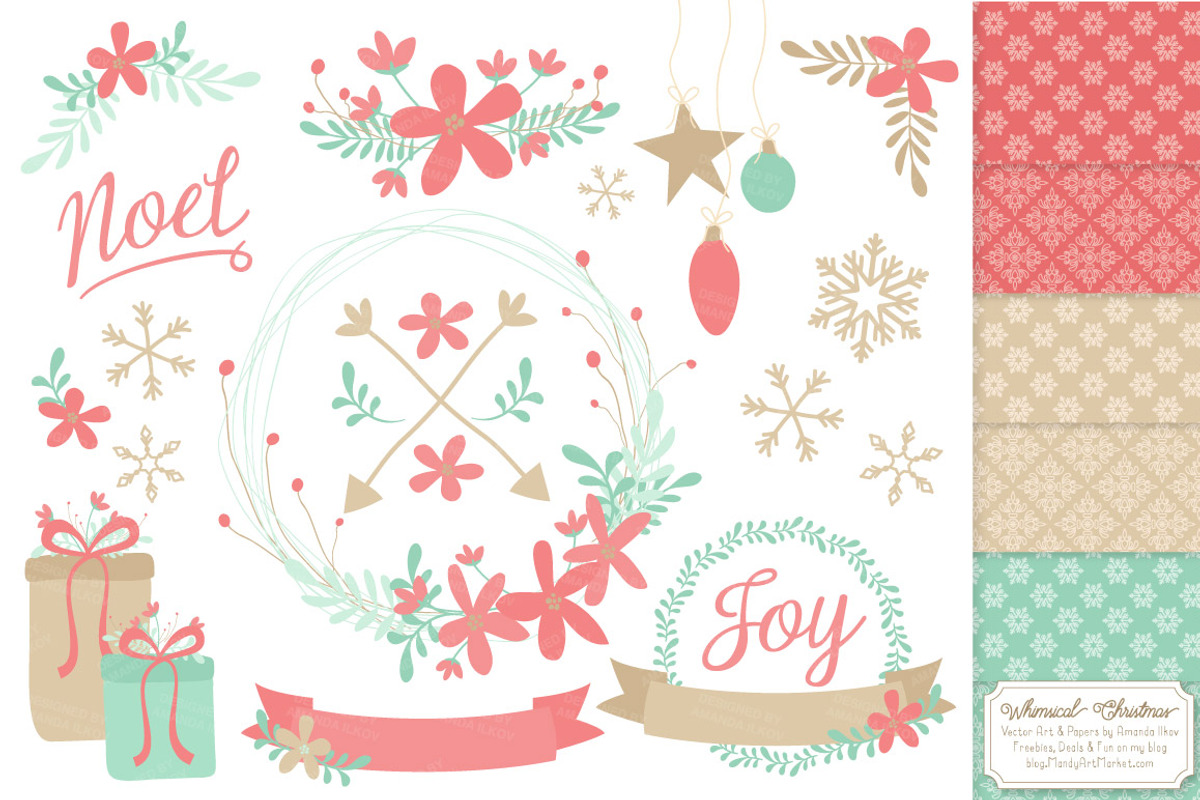 Mint & Coral Christmas Clipart Set, an Illustration by Amanda Ilkov (Photo 1 of 5)