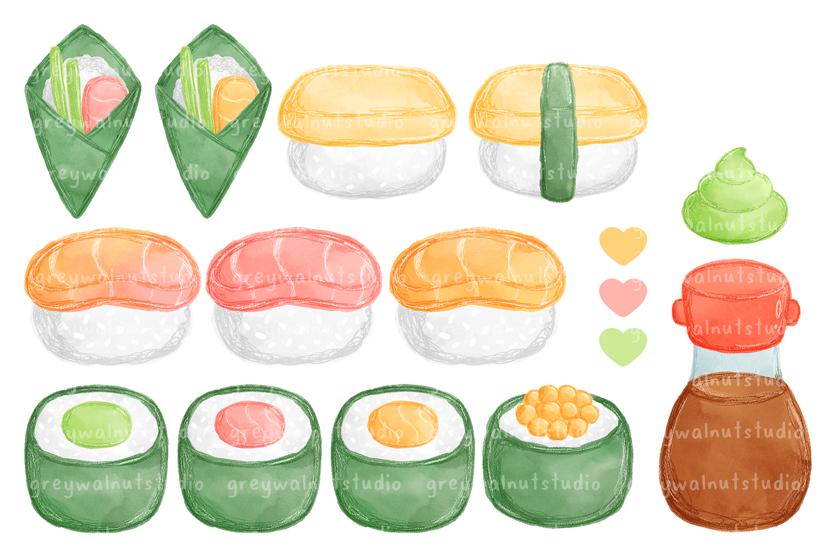 Sketchy Sushi Clipart, a Food Illustration by greywalnutstudio (Photo 2 of 4)