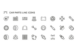 Car parts line icons. Black outline, a Transportation Illustration by Frogella