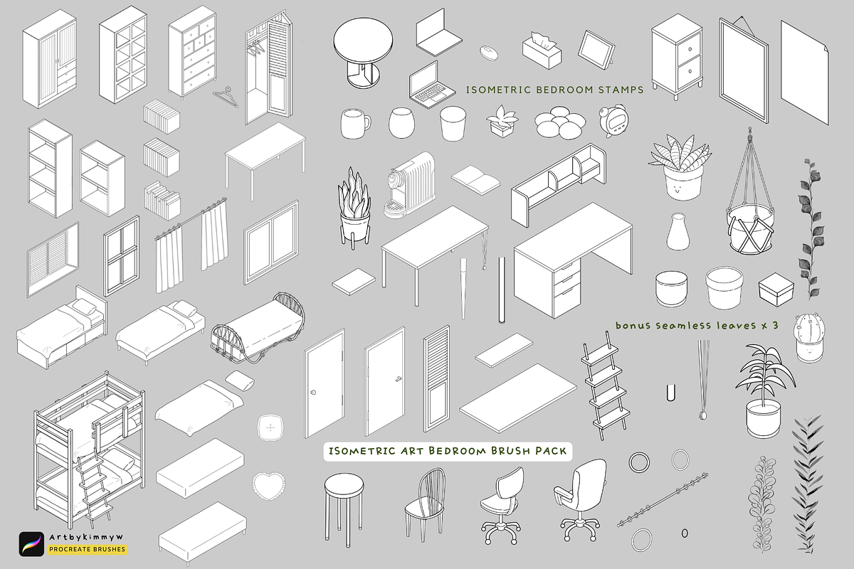 Procreate Isometric Room Brush Pack, a Brush Add-On by Artbykimmyw (Photo 2 of 18)