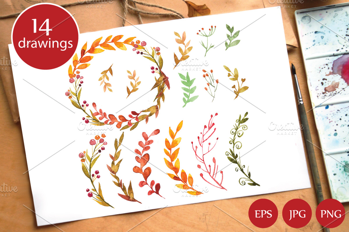 Autumn Herbs and leaves. Watercolor, a Decorative Illustration by Olesya Morokhovets (Photo 1 of 3)