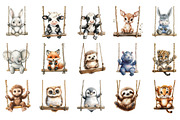 Watercolor Animals On Swings Clipart, an Illustration by Designking (Thumbnail 2 of 5)