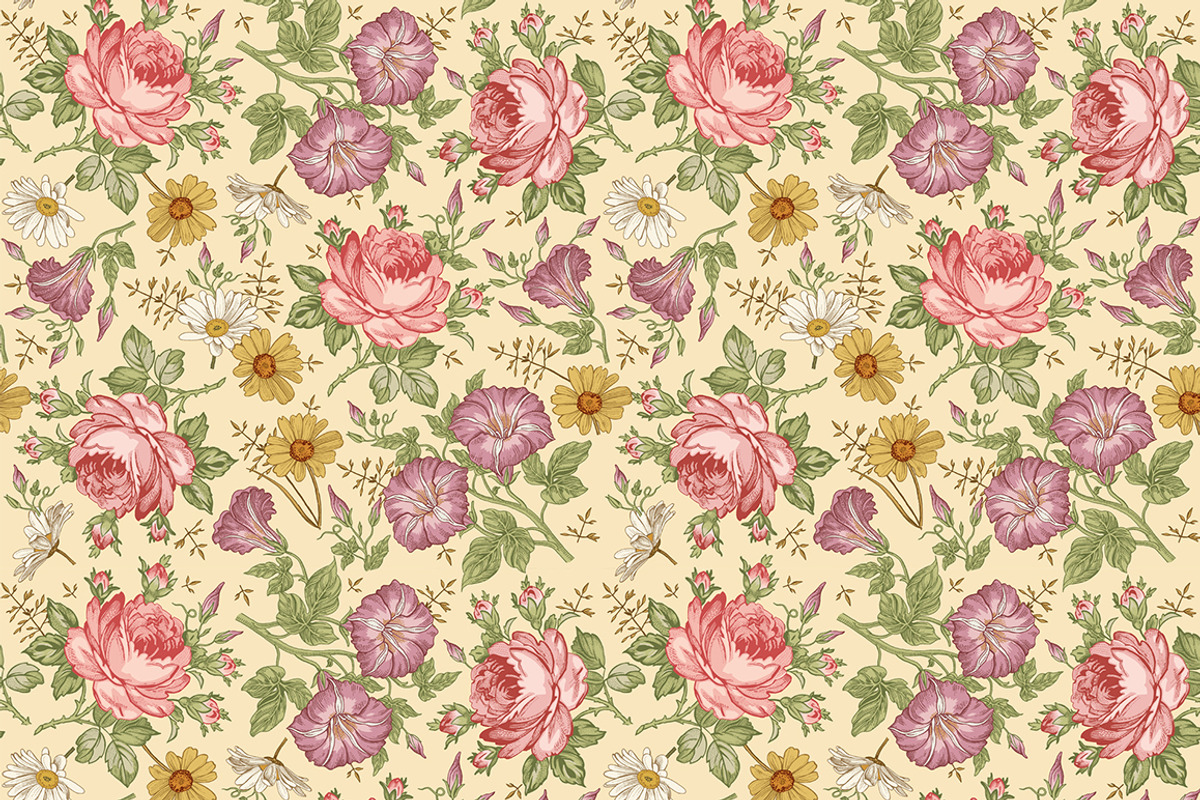 Set Seamless Flowers Roses Chamomile, a Pattern Graphic by Vintage (Photo 5 of 14)