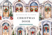 Watercolor Christmas Door Clipart, an Object Illustration by BusyDaydesign (Thumbnail 1 of 7)