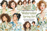 Watercolor Spring Girl Clipart, an Illustration by DreamArtGraphic (Thumbnail 1 of 4)