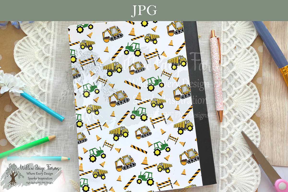 Construction Trucks Notebook Cover, an Object Illustration by Willow Paige Farms (Photo 6 of 6)