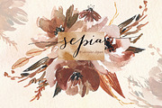 Sepia flowers. Watercolor clipart, an Illustration by LABFcreations (Thumbnail 3 of 3)