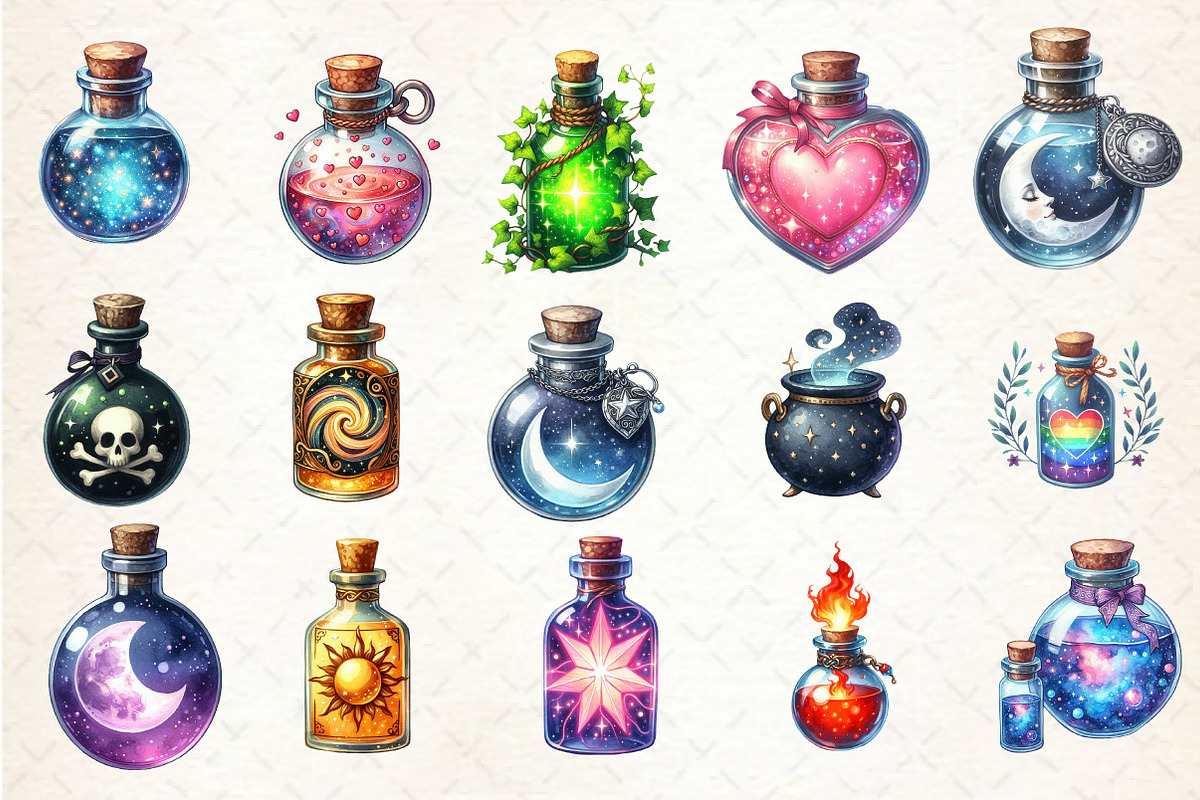 Watercolor Magic Potions Clipart, an Illustration by Rose Art (Photo 2 of 7)