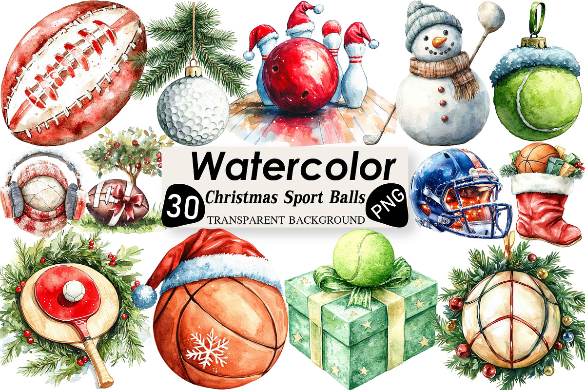Christmas Sport Balls Sublimation, an Illustration by Black Bird Studio (Photo 1 of 6)