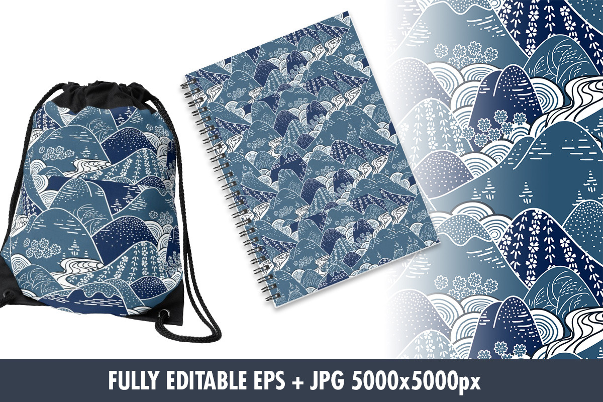 Oriental mountain kimono pattern, a Pattern Graphic by angychan (Photo 3 of 4)