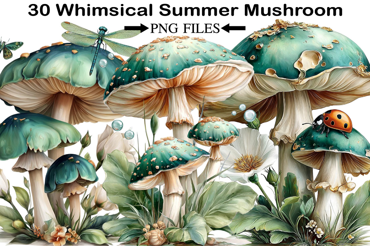 Whimsical Summer Mushroom Clipart, an Illustration by Black Bird Studio (Photo 1 of 5)