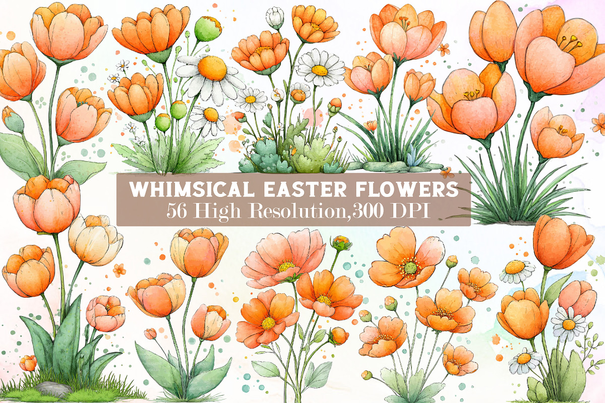 Whimsical Easter Flowers Clipart Png, an Illustration by Sublimation Artist (Photo 1 of 7)