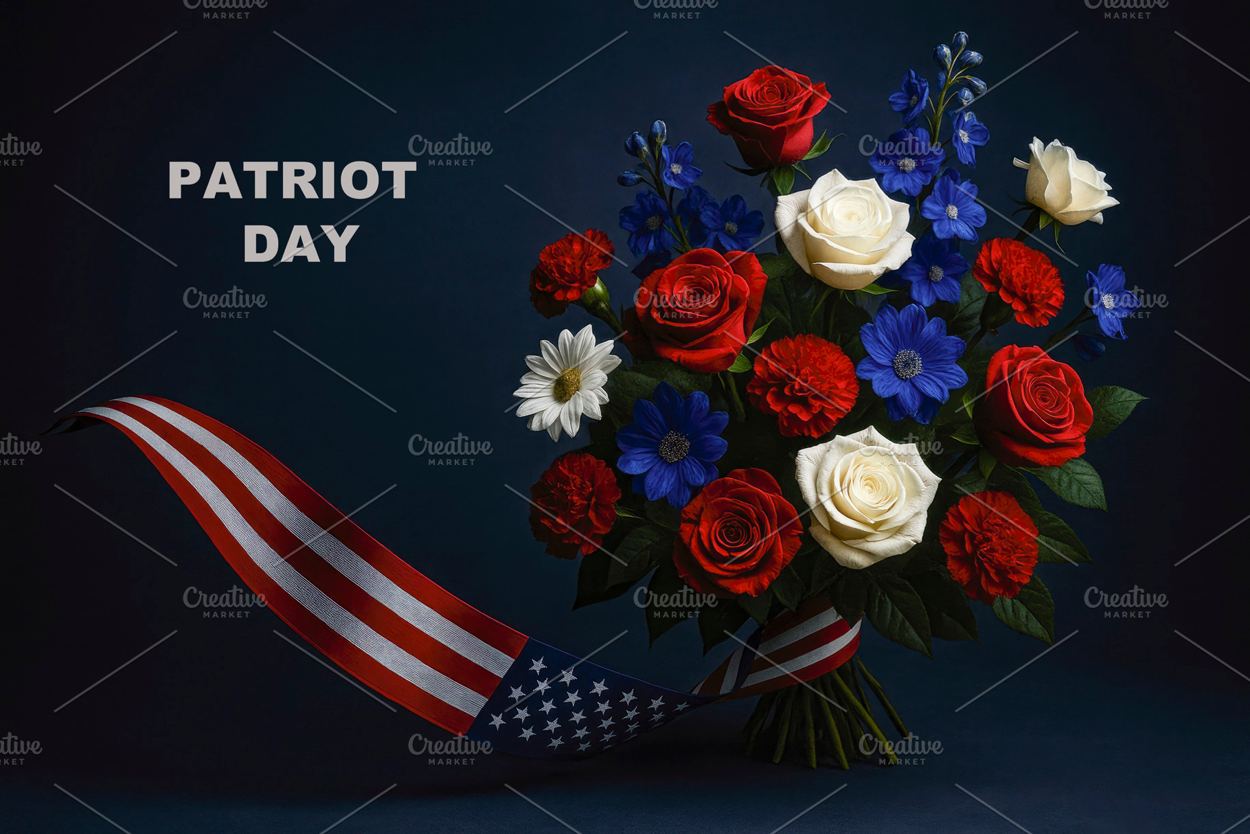 patriot day bouquet with US flag, generative AI, a Photo by Nito