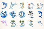 Watercolor Summer Dolphin Clipart, an Illustration by DreamCafeArt (Thumbnail 3 of 5)