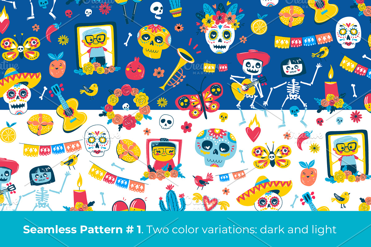 Día de los Muertos Clipart & Pattern, a Seasonal Illustration by VasilkovS (Photo 4 of 7)