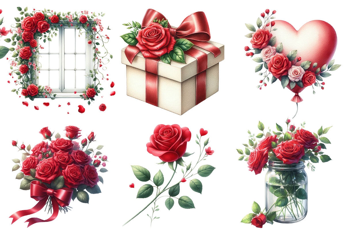 Valentine Rose Sublimation Clipart, an Illustration by Designworld (Photo 2 of 5)