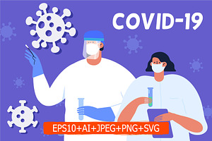 Coronavirus icons+illustrations set