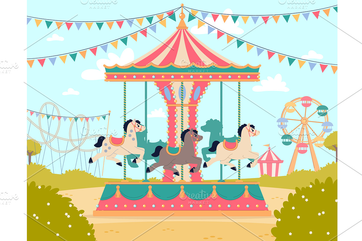 Swings at amusement park. Childish, an Illustration by YummyBuum