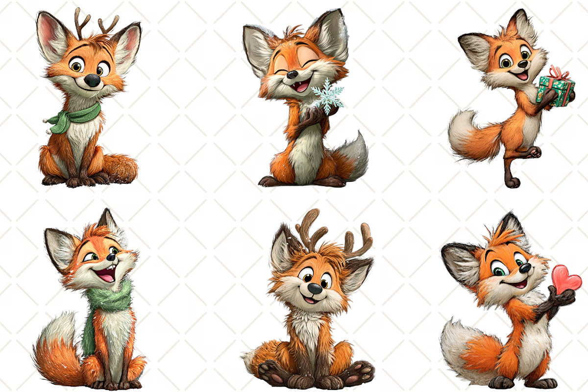 Quirky Christmas Fox Clipart, an Illustration by Black Bird Studio (Photo 2 of 6)