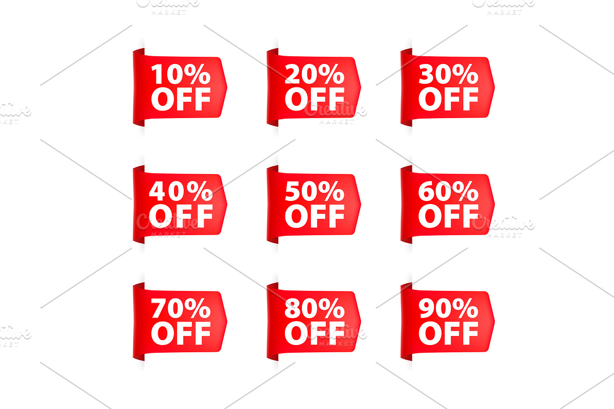 Set of Red Discount Tags with, a Finance Illustration by UP-Studio